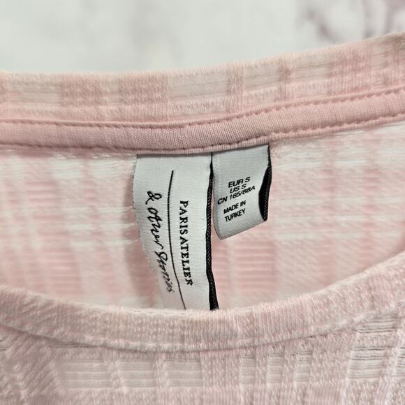& Other Stories Shirt Womens 4 6 Small Light Pink Plaid Short Sleeve Sheer - Picture 3 of 11